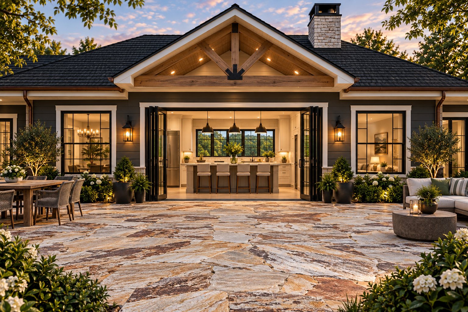 Kitchen to patio at Waggle Dance Ranch